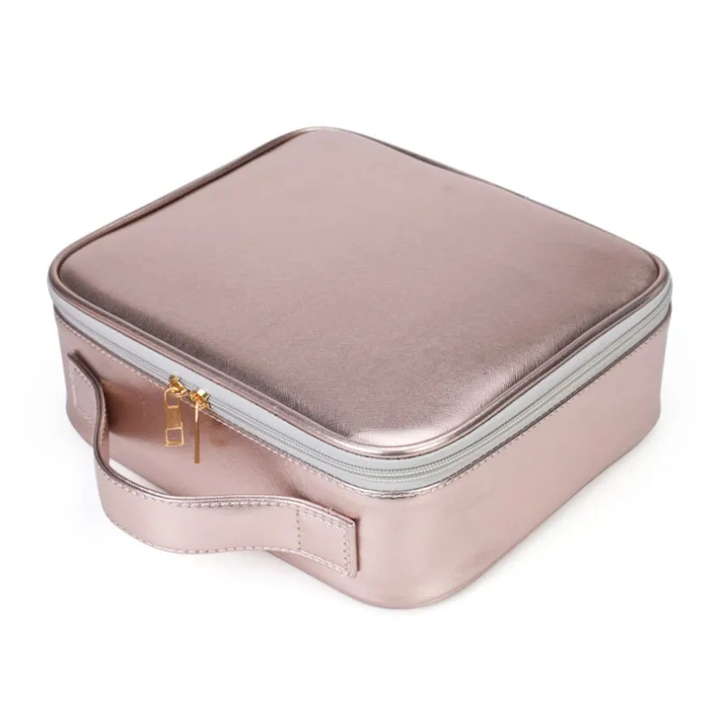 

Eco Saffiano Pearlescent PU Leather Cosmetic Bag Travel Big Make Up Bags With Logo Stamping