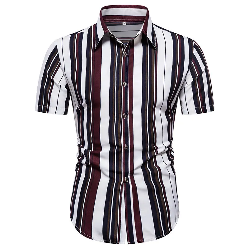 

Men's fashion atmosphere new short sleeve shirt hot style striped lapel temperament commutes