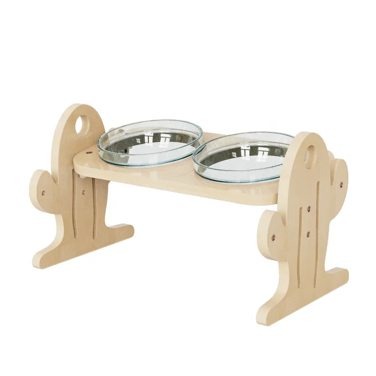 

Pet Supplies Bowl Adjustable Raised Double Pet Bowl Dog Cat Pet Bowls with Stand Cactus