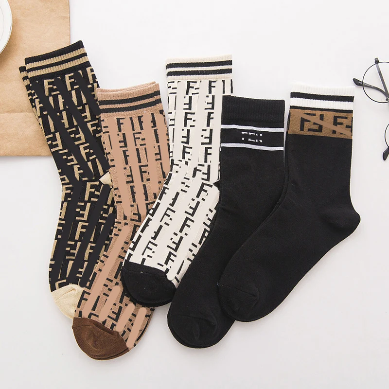 

Wholesale Custom Leisure Fashion Ff Letters Parallel Bars Cotton Trend Ankle Tube Women's Socks