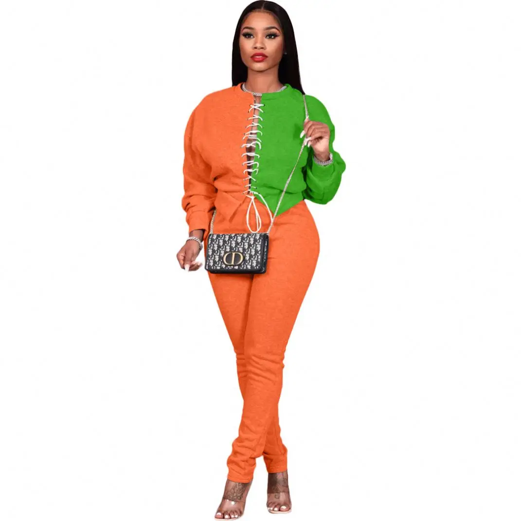

Fashion sexy stitching lace-up sweater two-piece suit women, Color