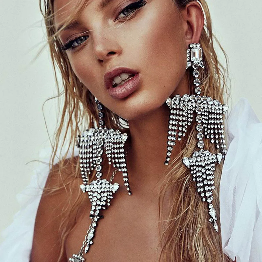 

Exaggerated Crystal Large Pendant Earrings For Women Shiny Rhinestone Geometric Statement Drop Earrings (KER570), Same as the picture