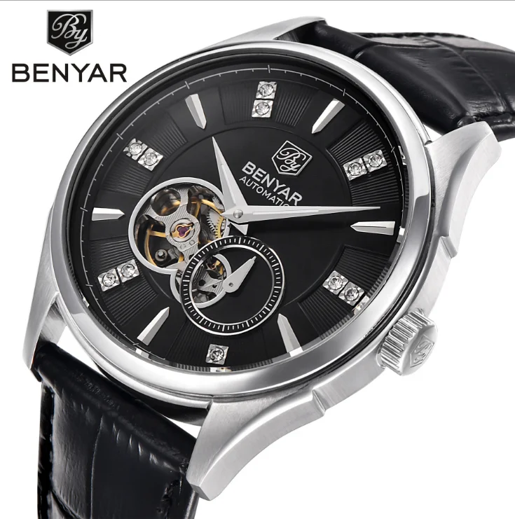 

BENYAR Luxury top brand watches genuine leather strap Men japan movement automatic Watches, According to reality