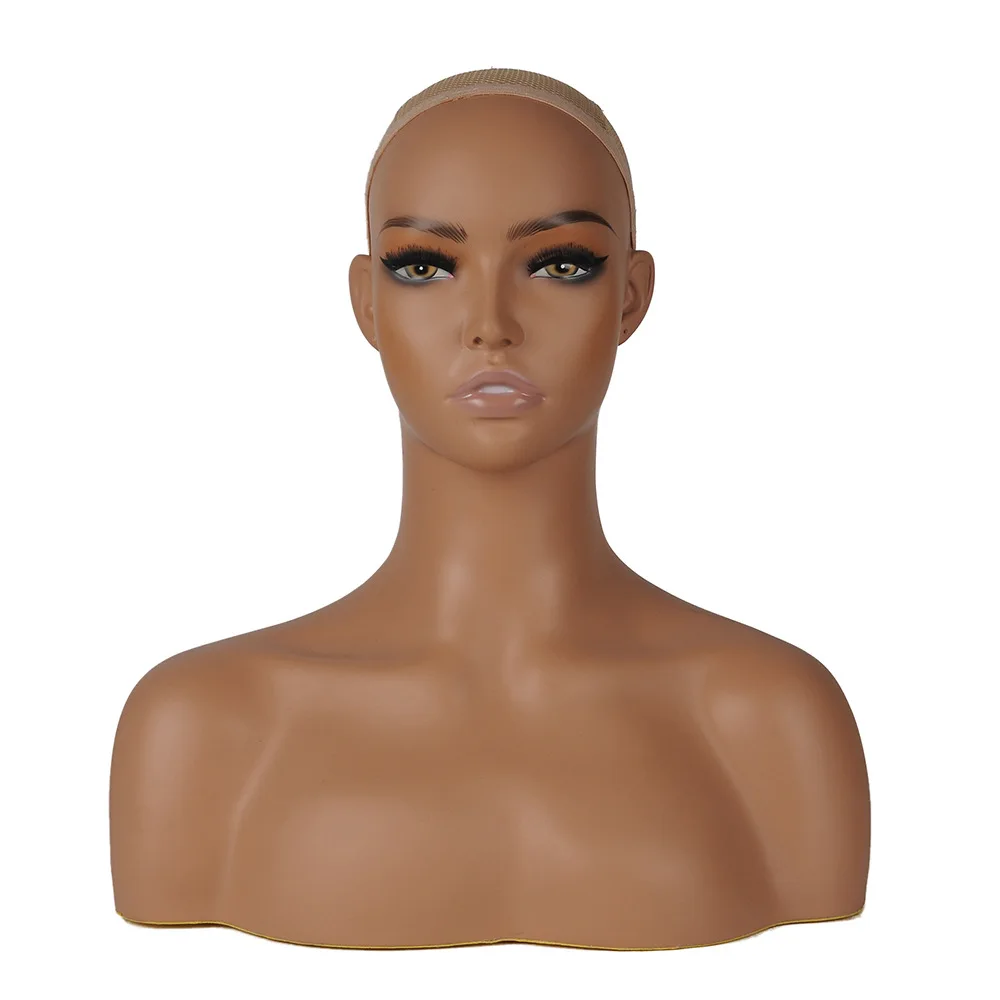 

African American Mannequin Head Wig shiny Mannequin Heads With Shoulders Display PVC Head, Any color