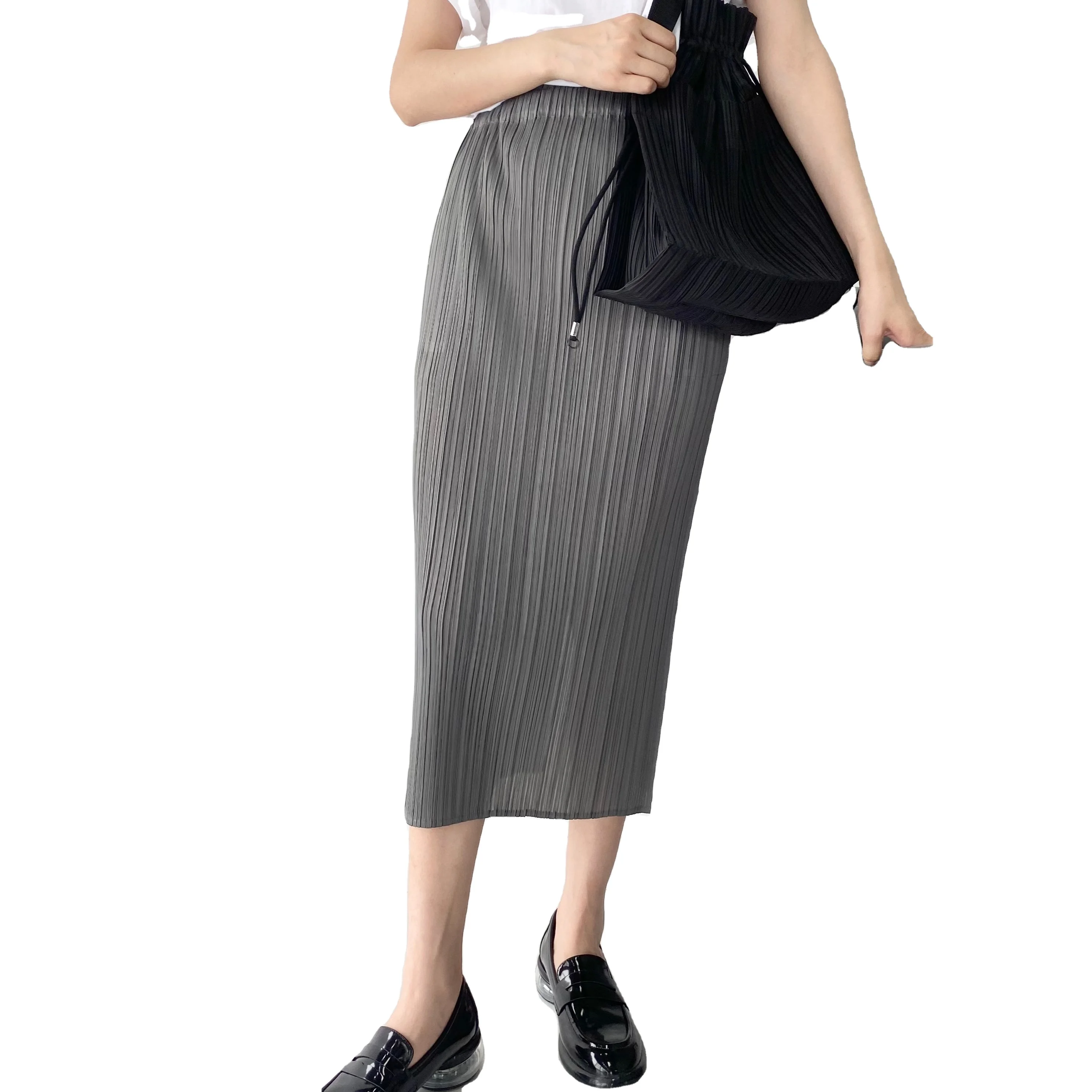 

Hot sale summer and autumn ladies half-length skirt elegant high-waist skirt pleated skirt, Blue/gray/black