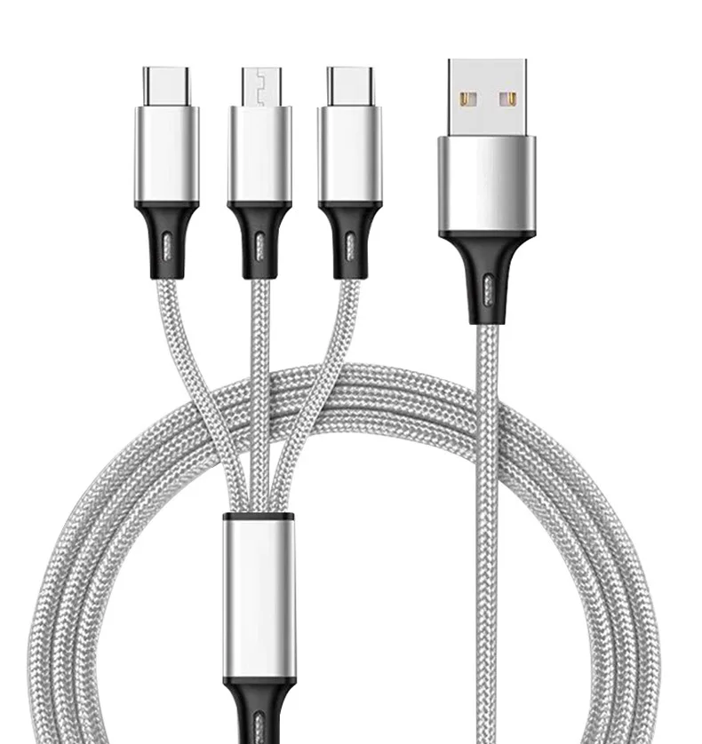 

3in1 USB Cable for IPhone Fast Charger Charging Cable for Xiaomi Huawei Samsung Micro USB Phone Type C Charger Wire for IPad, Black/blue/red/silver/gold