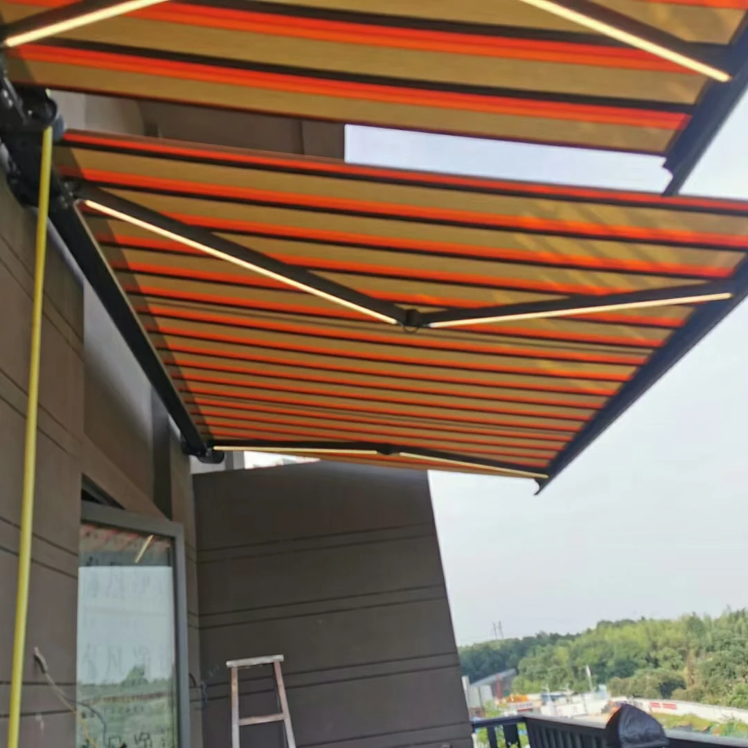 

Wholesale Sunshade Folding Arm Motorized Outdoor Retractable Awning Full Cassette Awning With Led Light, Customized