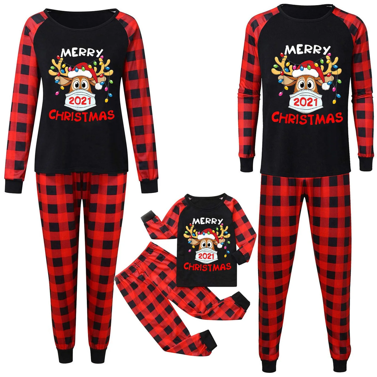

2021 New family pajamas Christmas home wear custom print parent child clothing plus size cotton Christmas family outfit