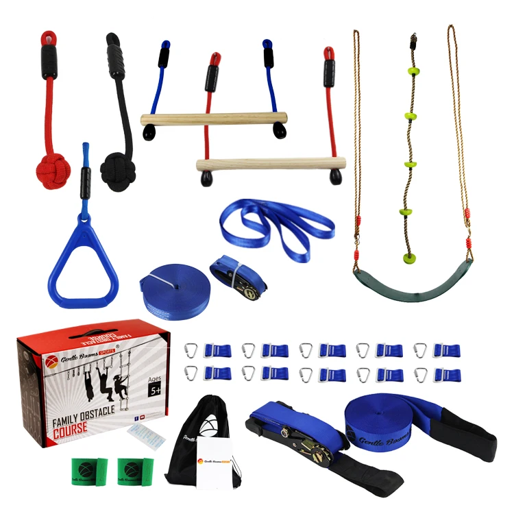 
Gentle Booms Sports Amazon Portable 40ft kids slackline monkey Bar Ninja Line Warrior obstacles hanging course set 