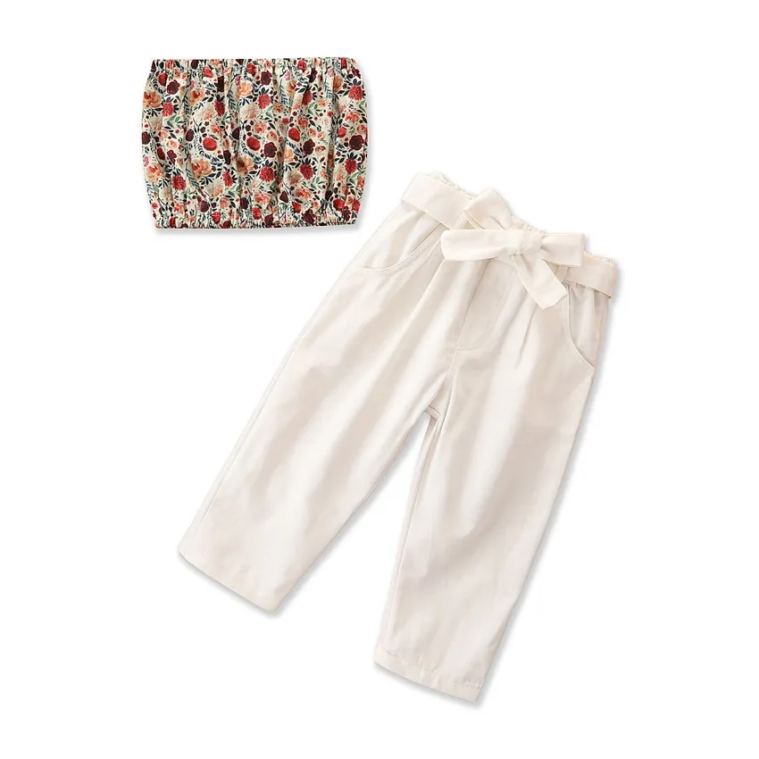 

Baby Summer Girls' Fashion Suit Small Floral Bra White Pants Girls Outfits