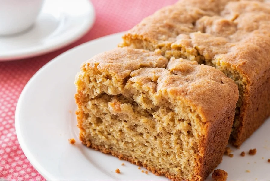 Perfectly baked cinnamon coffee cake with golden brown streusel topping on a white ceramic plate