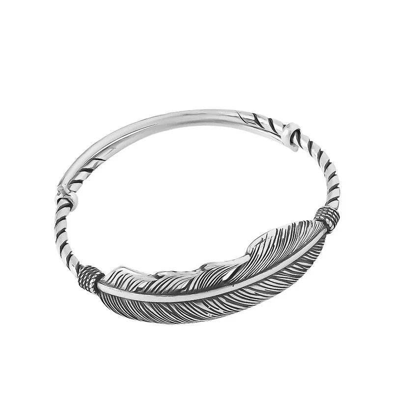 

New retro fashion feather design  sterling silver women's bracelets, Silver color