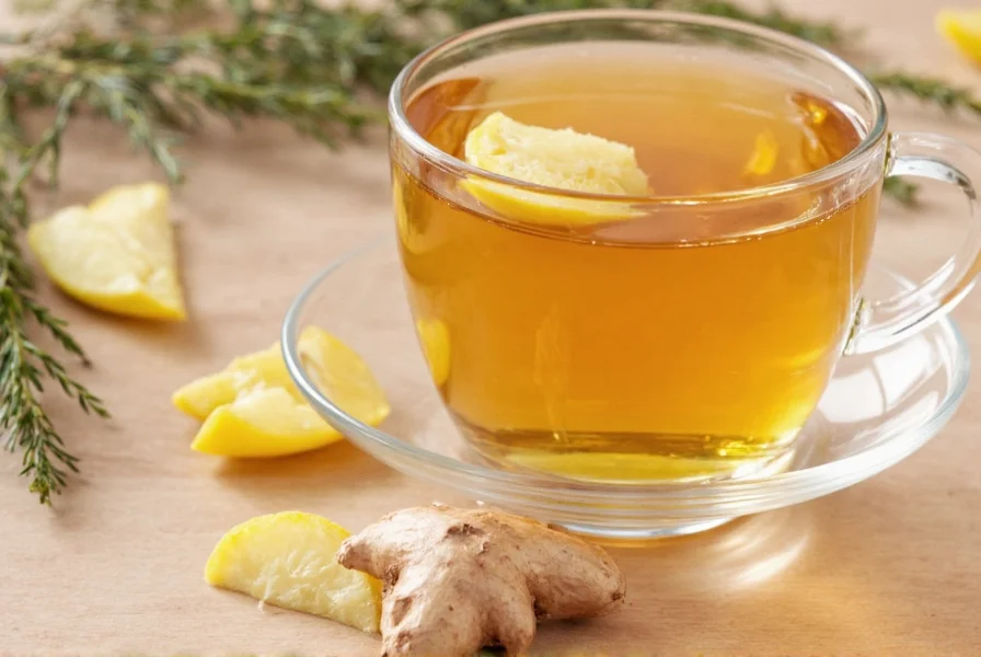 Fresh ginger root being sliced on wooden cutting board with boiling water in background