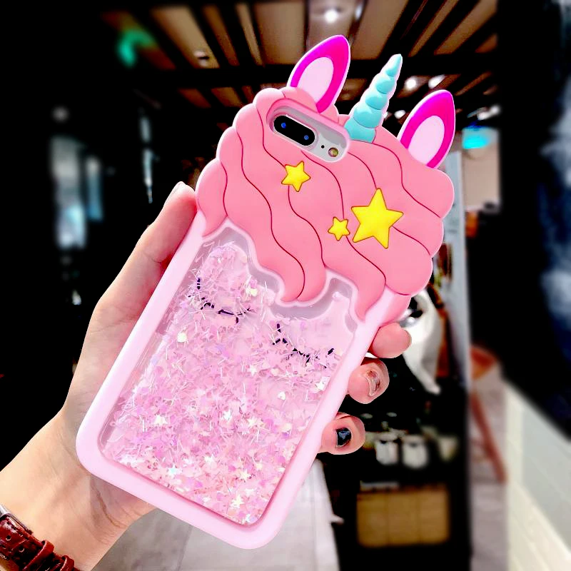 

3D Cartoon Pink Quicksand Unicorn Soft Silicone Liquid Stars Case for Iphone 8 Plus 7 6S 6 plus XS Max XR X Phone Case