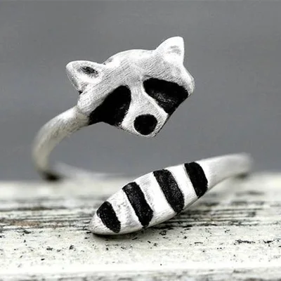 

2021 New Arrival Retro  Animal Rings Cute Raccoon Rings For Women Girl Gift Jewelry