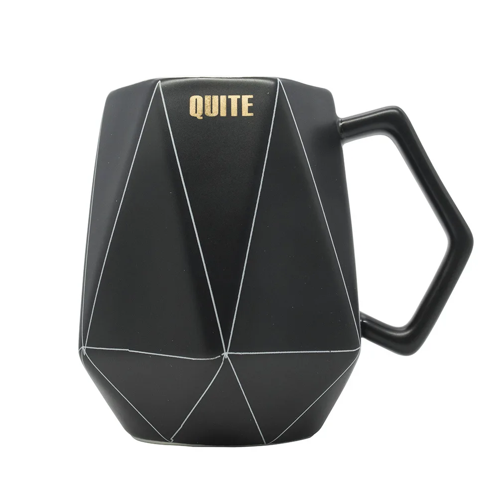 

Z631 Polygonal Design Ceramic Coffee Mug Couples Milk Cup Black and White Mug