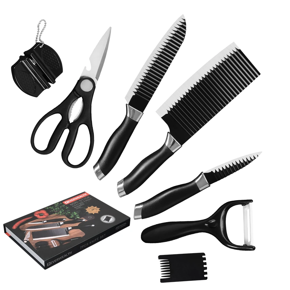 

Free Shipping 7pcs stainless nonstick blade swiss line non stick chopping knife set plastic handle kitchen knife with gift box