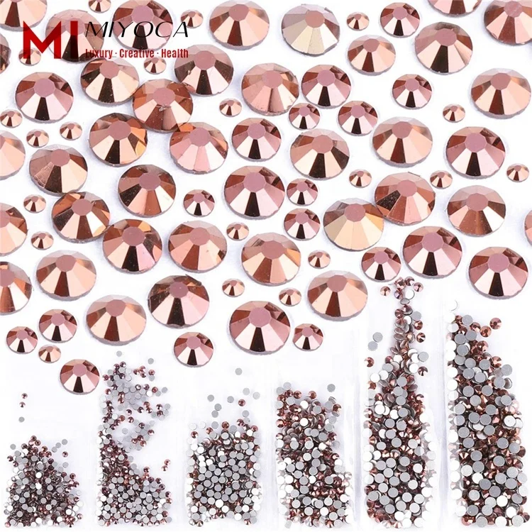 

MIYOCA 1728 Pieces Nail Crystals Nail Jewels Champagne Rhinestones Round Beads Flatback Glass Charms Stones with 6 Sizes Diamond