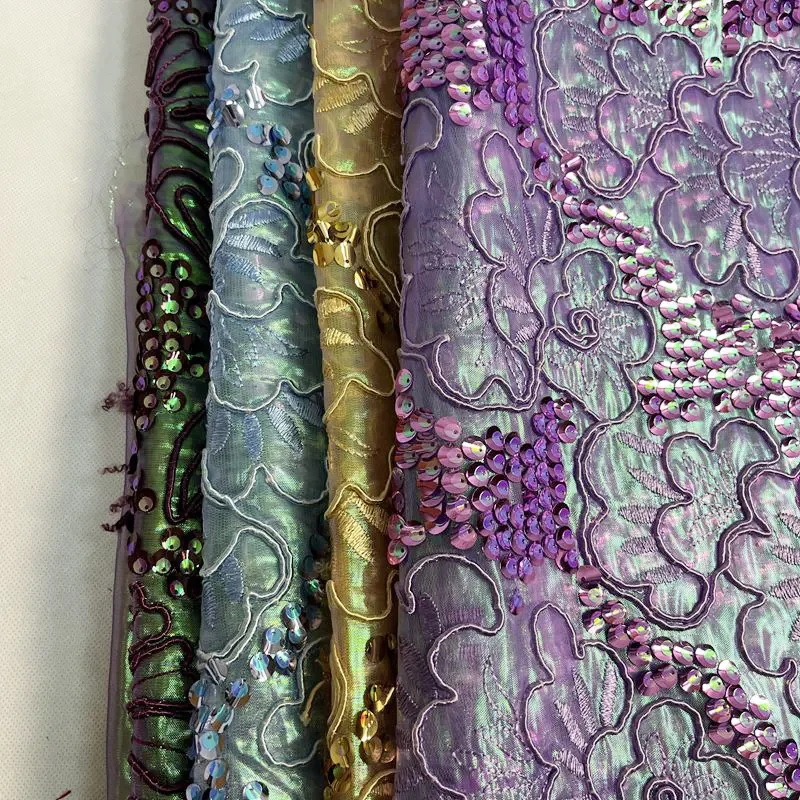 Custom Pattern Embroidery Sequin Fabric New Design 100% Polyester Fancy Lace Knitted for Bags Weddings