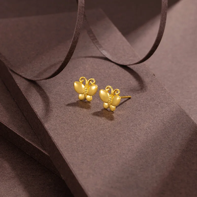 

24K Gold Earrings for Women Simple Lovely Butterfly Stud Earrings for Wedding Engagement Gifts Fine Jewelry kolczyki damskie