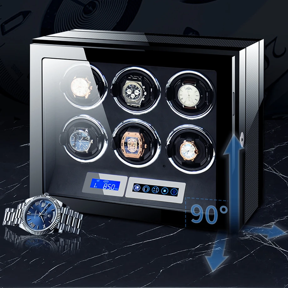 

Time partner 2020 New Smart Remote Control Luxury Automatic Watch Winder with LED LCD Self Winding 6 Slots Watches Packaging Box, Customized