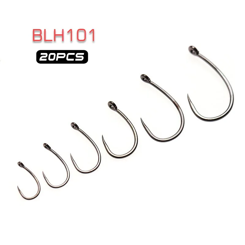 20pcs Fishing Accessories 18#-8# Barbless Hook Rig Nymph Shrimp Wet Caddis Barbless Fishing Hooks