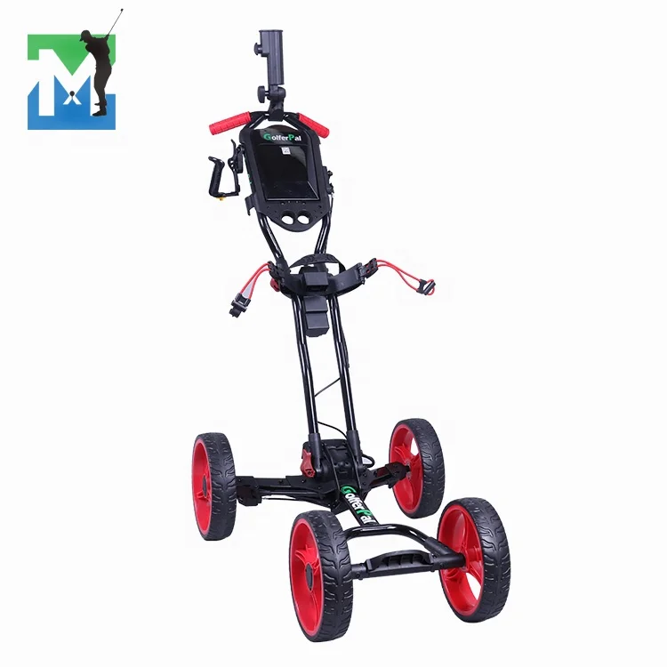 

High-end Outdoor Golf Play foldable 4 Wheels electric Folding golf trolley for golf club, Black+red