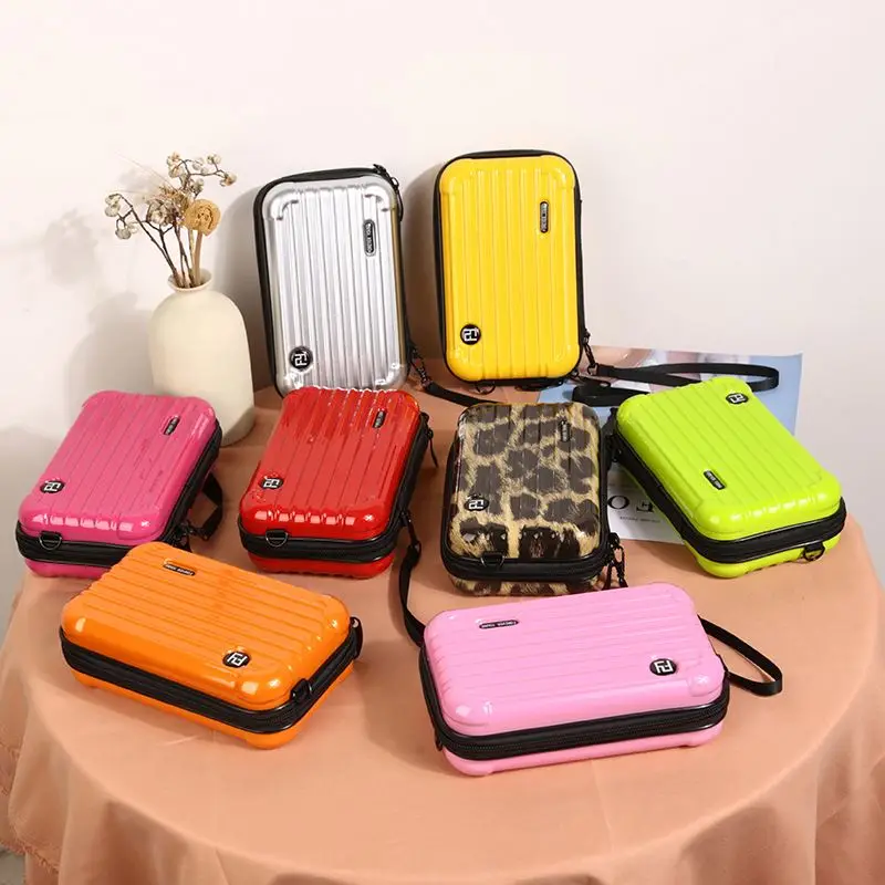 

Cute Designer Suitcase Shape Totes Fashion Clutch Small Cosmetic Bag Crossbody Phone Bag Mini Suitcase Handbag Purses