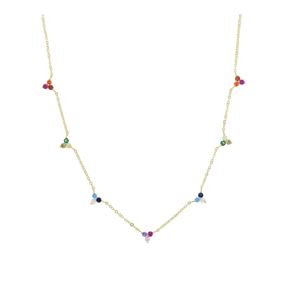

925 sterling silver vermeil jewelry Rainbow Triangle cz charm cz station collar choker fashion women necklace