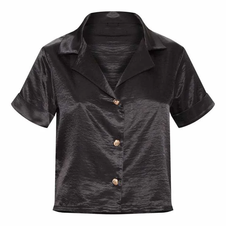 

Dongguan Factory Latest Design Blouse Short Sleeve Custom Crop Top 100% Silk Blouse