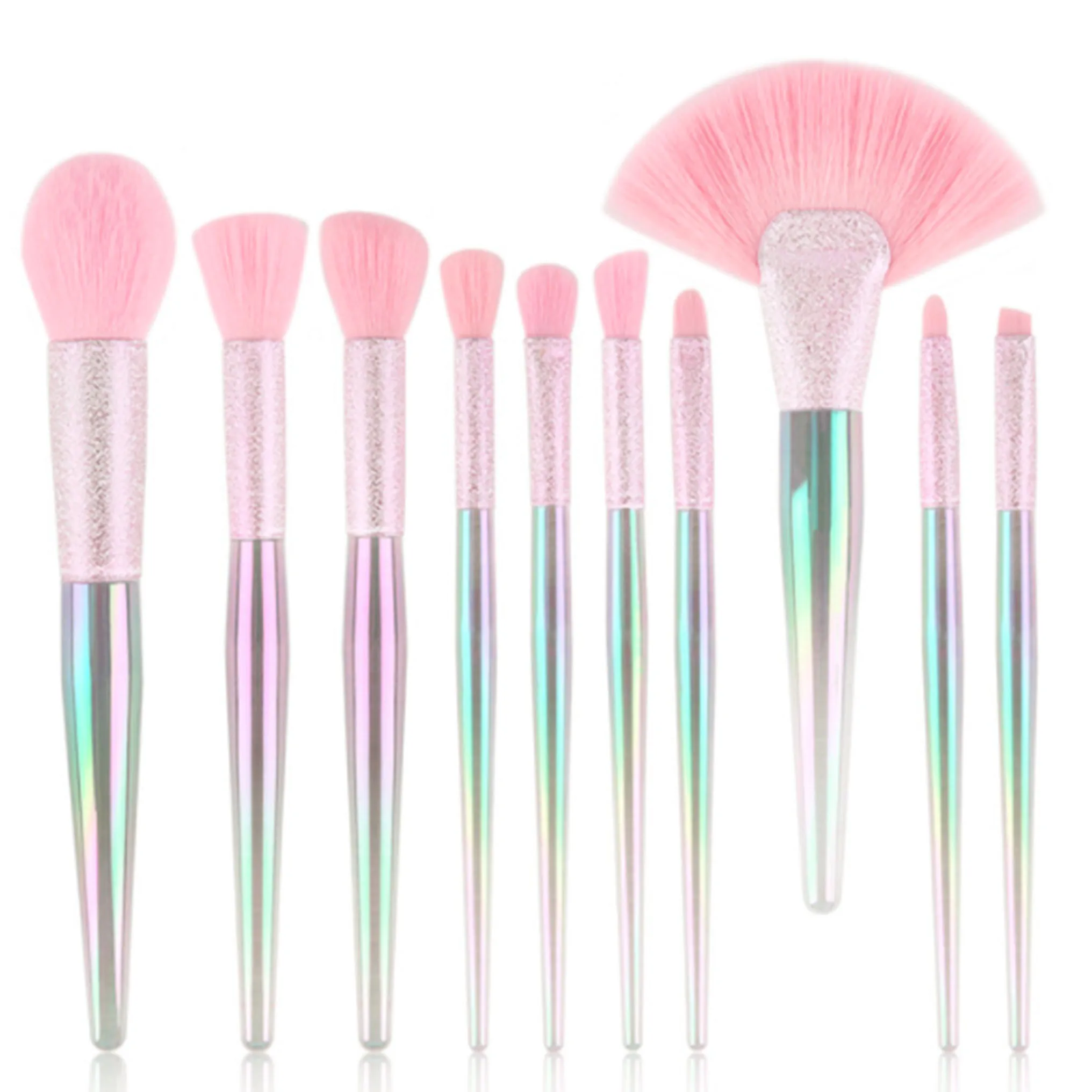 

10pcs rainbow handle makeup brush set 2019 new hot selling crystal handle 100% full vegan hair make-up brushes