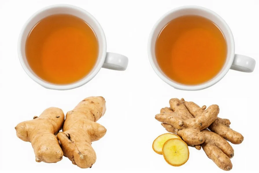 Various ginger tea combinations in mugs with ingredients