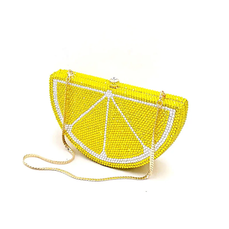 

New fashion party purses women evening diamonds fruit lemon orange fruit slice crystal clutches ladies wallet