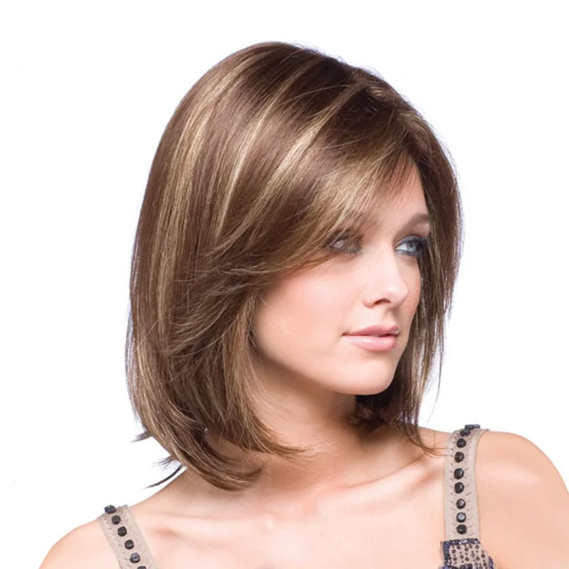 

European beauty style wig short hair temperament face trimming short straight hair wig wig oblique bangs