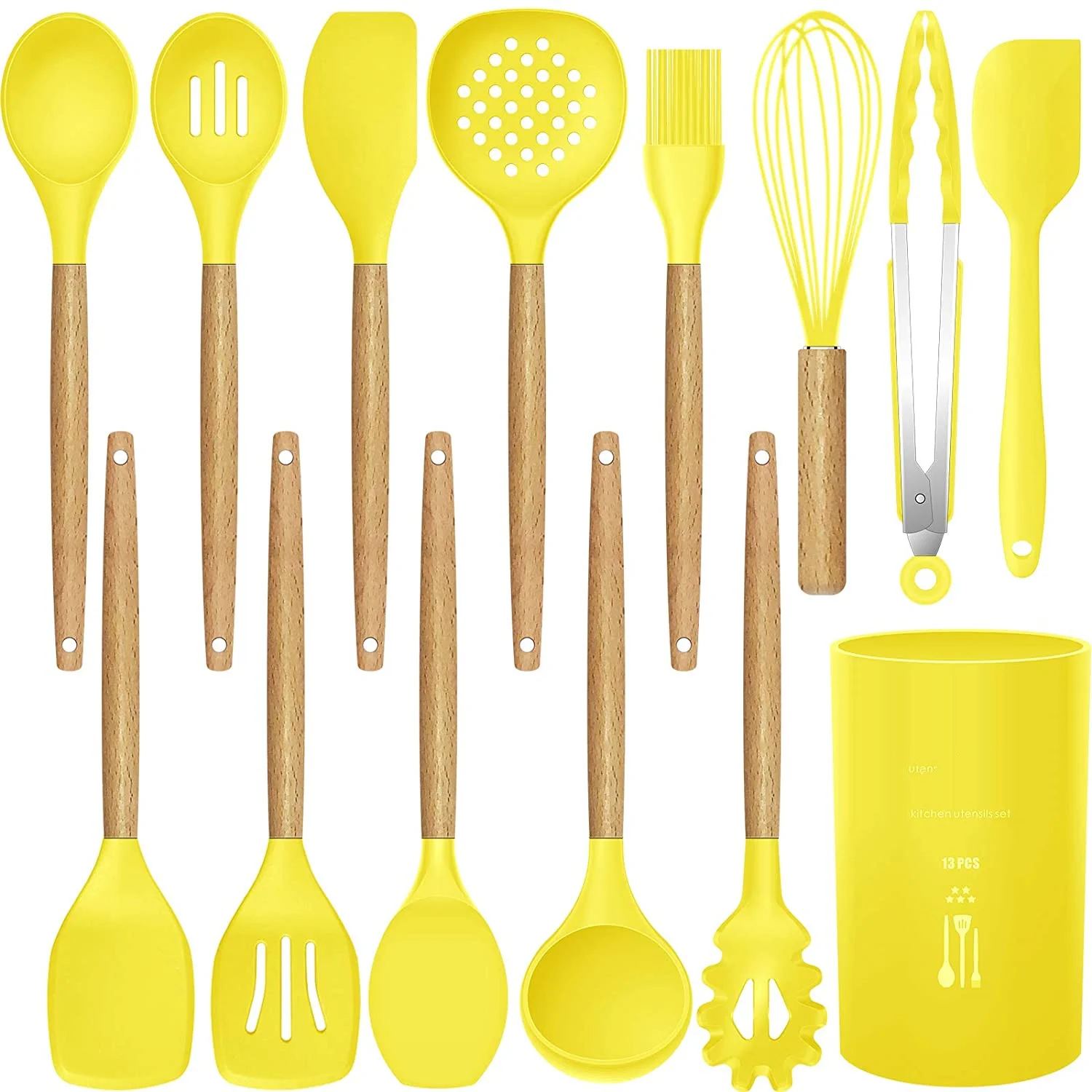 

Eco-friendly Heat Resistant Kitchen Silicone Utensils Set for Cooking with Wooden Handle