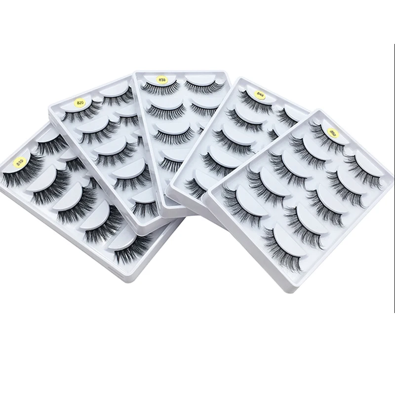 

Low Price High Quality Faux Mink Eyelashes Vendors 5 Pairs Individual False Lashes Fluffy Tresluce Flexible, Natural black