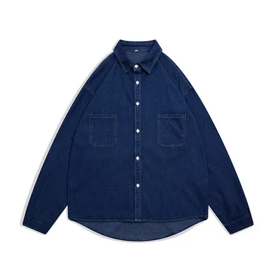 

2022 OEM service european and American style loose solid color denim long-sleeved shirt men's