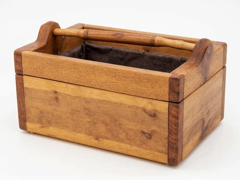 Wooden tool case crafted from reclaimed pallet wood with fabric lining