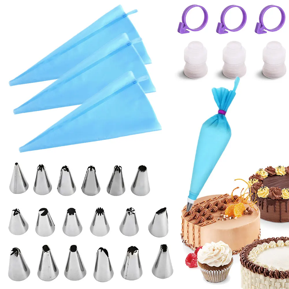 

DIY Russian Stainless Steel baking tools frosting Piping bag silicone Cream cup Icing Pastry Bags nozzles for cake decorating, Blue/silver