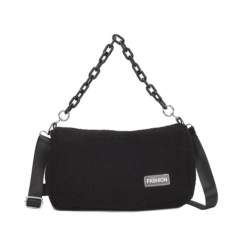 

Fluffy Bag Female New Winter Fashion Plush Chain Single Shoulder Messenger Bags Chain Small Square Bag, 4 colors