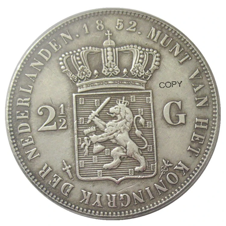 

Reproduction Netherlands Willem lll 2.5 Gulden 1852 - 1873 6 pcs Optional Silver Plated Decorative Coin