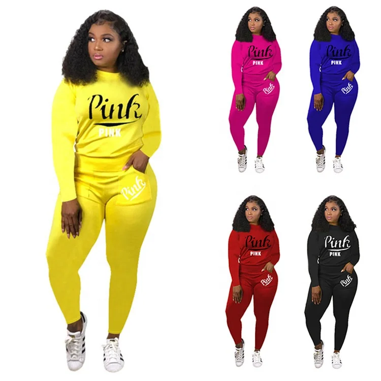 

Autumn Winter Tracksuit Set For Women Pink Letter Print Top Long Sleeve Long Pants Two Piece Set Casual Sporty Outfits Sweatsuit