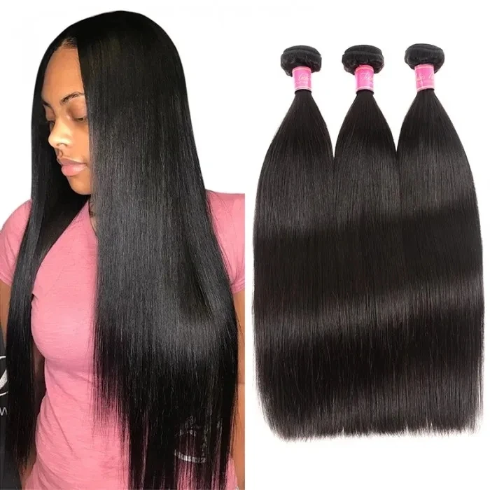 

Beicapeni Bone Straight Unprocessed Natural Wavy Hair Extensions Pure Virgin Hair For Black Women