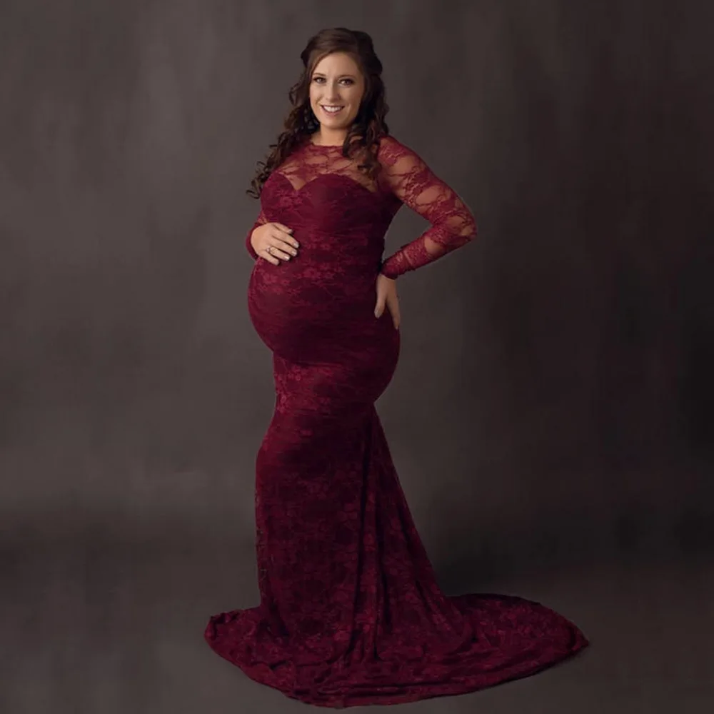 

INTIFLOWER 1203 Pregnancy Dress for Photo Shoot Maternity Photography Props Off shoulder Sexy Lace Maxi Gown Dress Plus Size