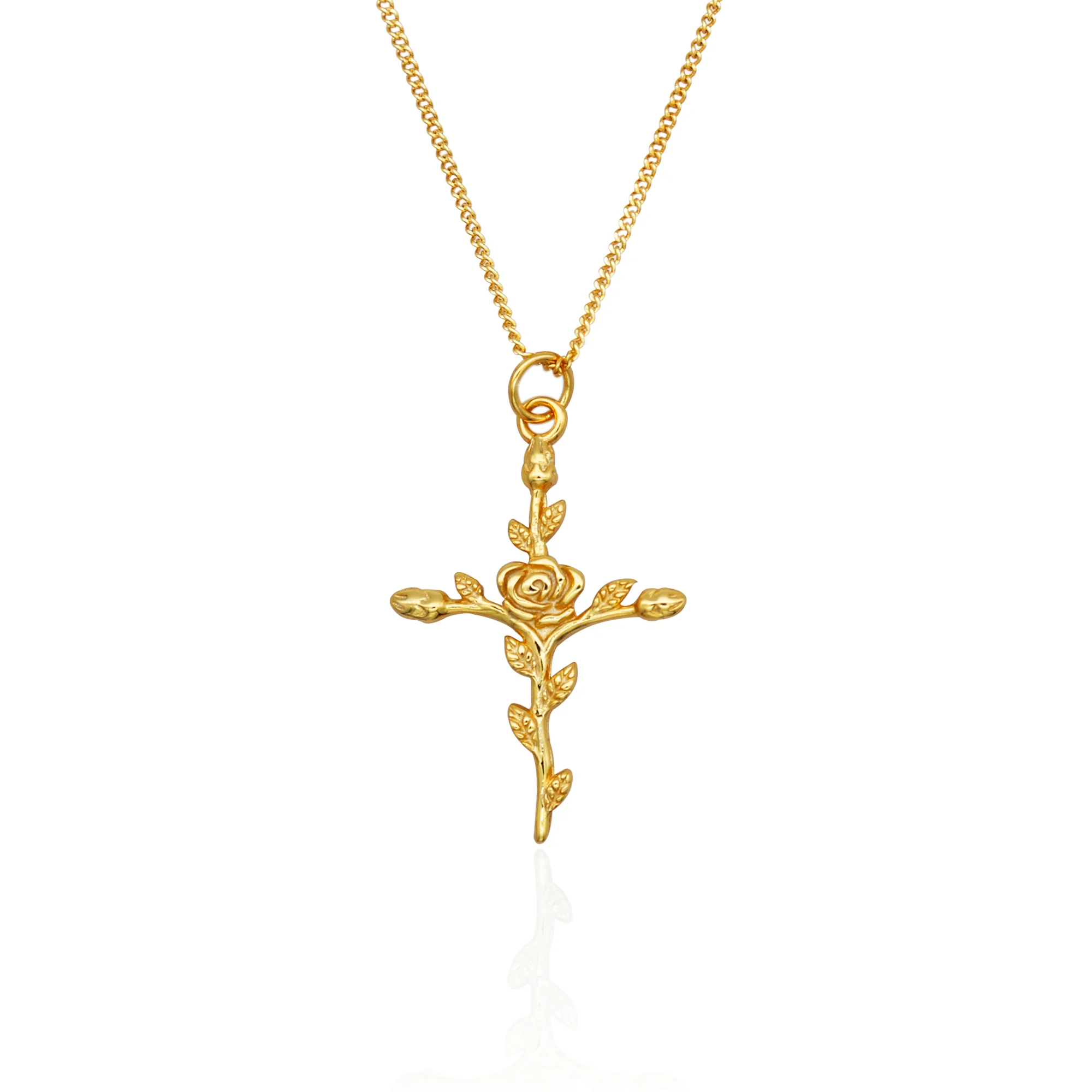 

Chris April Latest design 925 silver gold plated sophisticated rose cross necklace, Yellow gold
