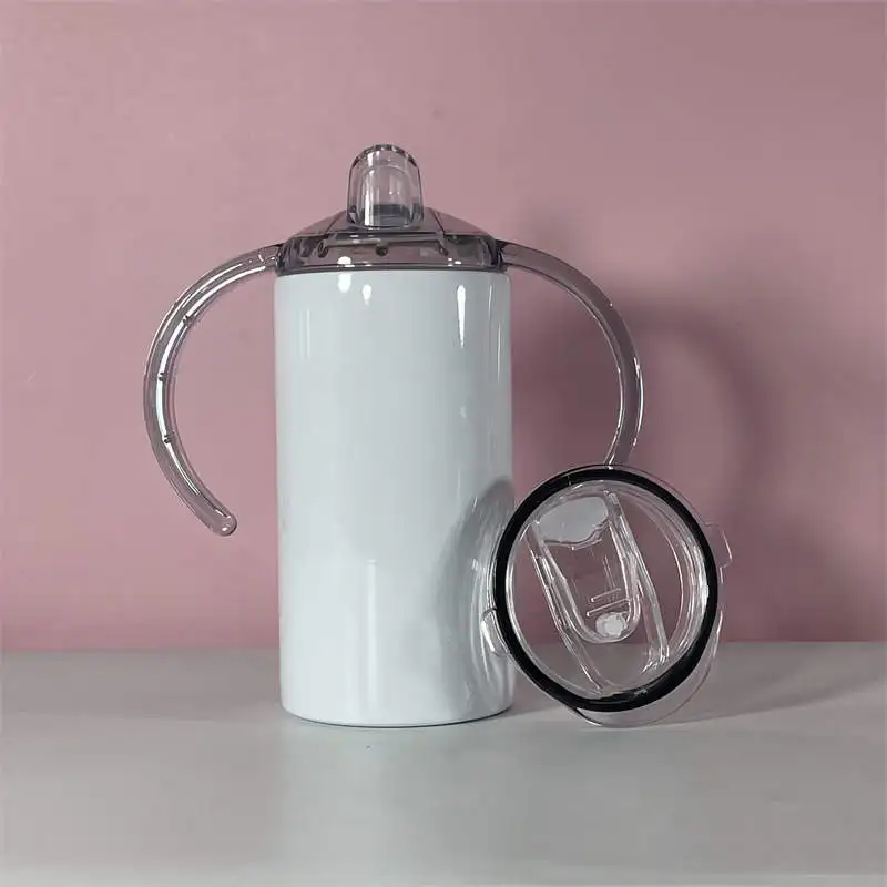 

Wholesale 12 oz Stainless Steel Straight Baby Kid Tumbler Two Lids Vacuum Coffee Mug Double Wall Sublimation Sippy Cup, White