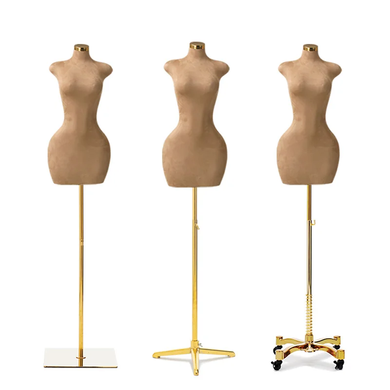 BBL Women Dress Form PU Girl Size Big Hips Bust Manikin Lady Half Body Curvy Female Mannequins Torso Golden Stand