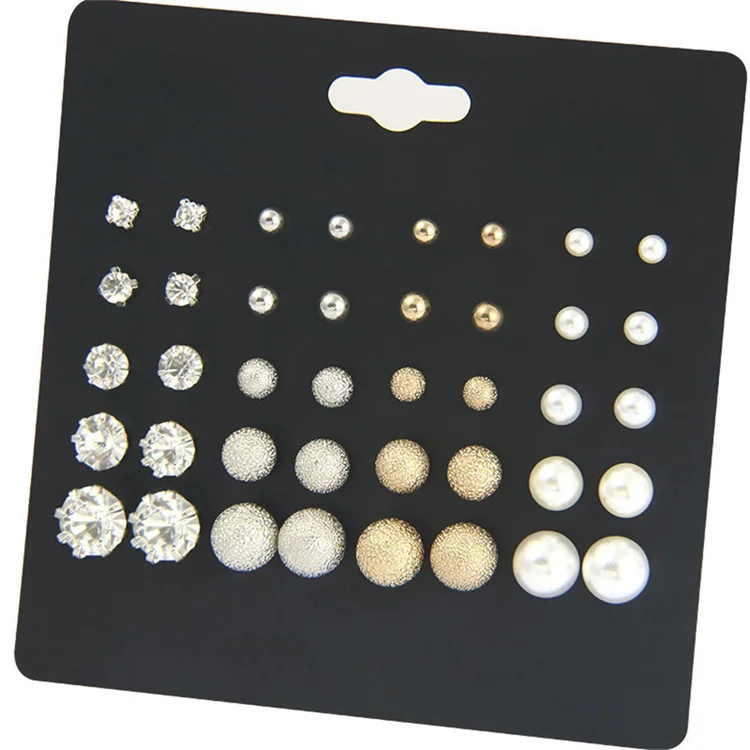 

2021 Korean 1 Card 20 Pairs Of Large And Small Pearl Zircon Earrings Set Wholesale Jewelry