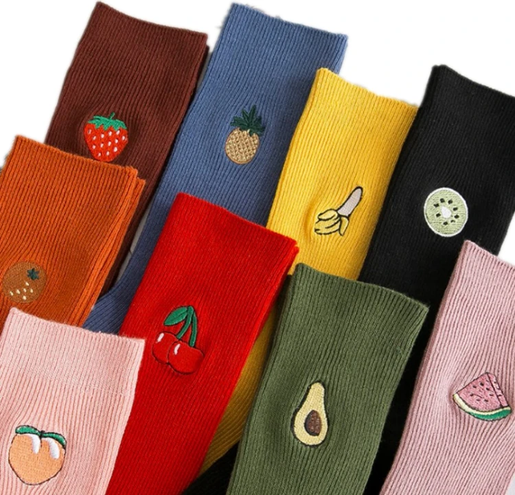 

Fancy Socks for Girls Fruit Banana Fancy Avocado Assorbted Colorful Cute Gift Set Crew Embroidery Logo Cute Women Socks