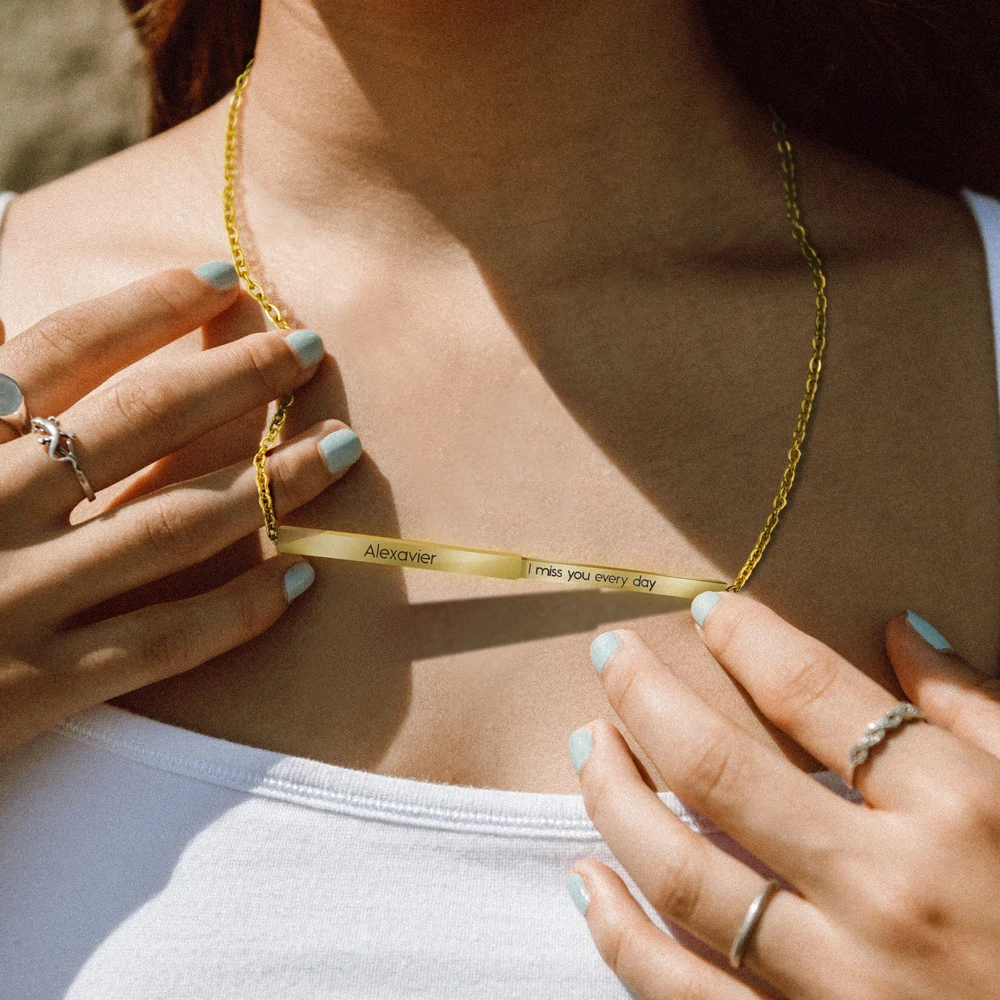 

Valentines mothers day family gifts 2021 engraved gold plating flexible 3d stainless steel blank necklace bar, Rose gold, gold, steel